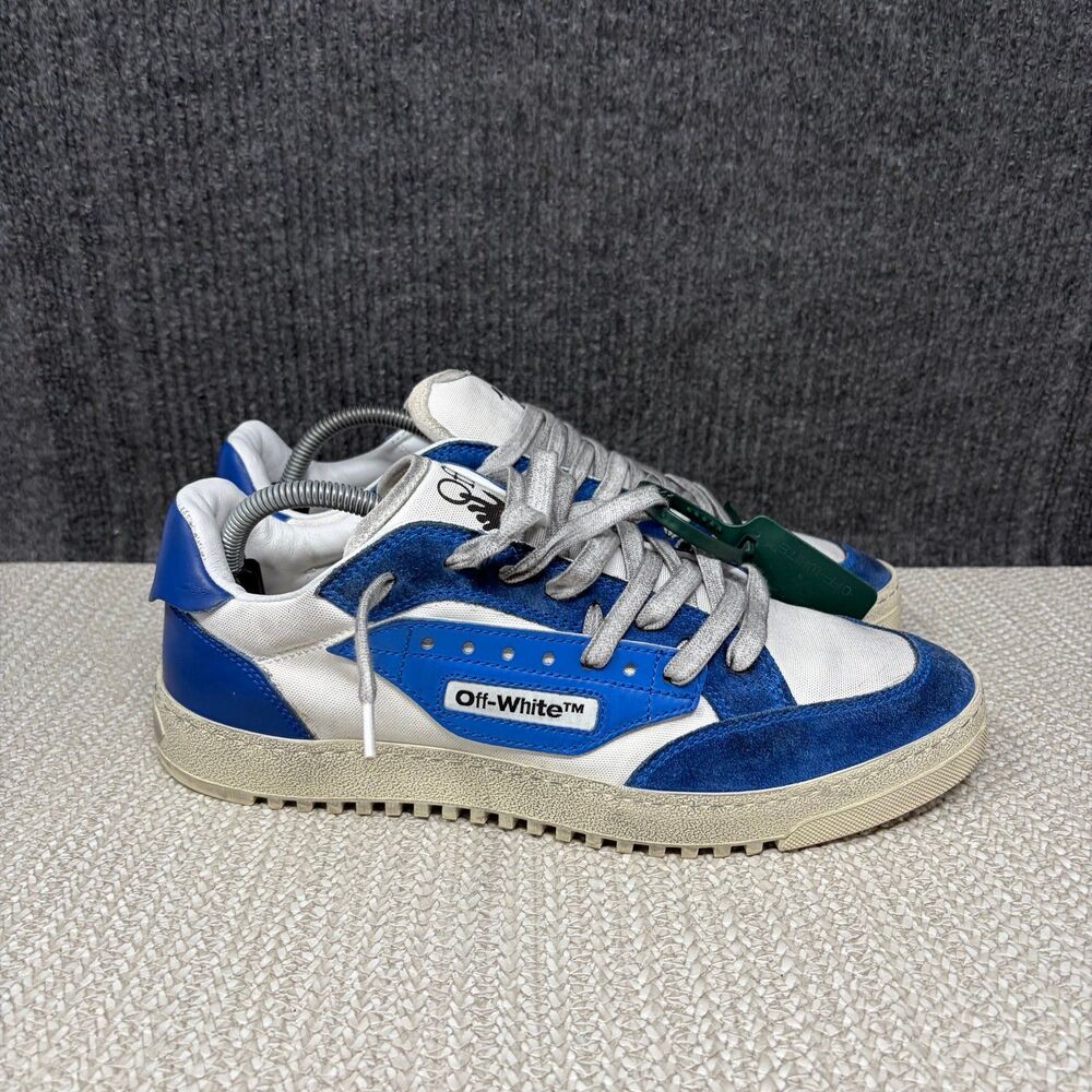Off-White 5.0 Low Vintage Finish White Cobalt Blue Sneakers Shoes Mens 43 US 10